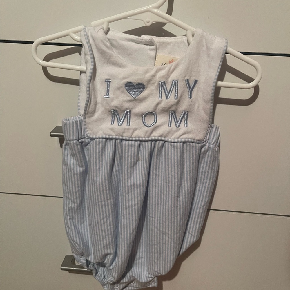 embroidered Blue Striped Baby Romper